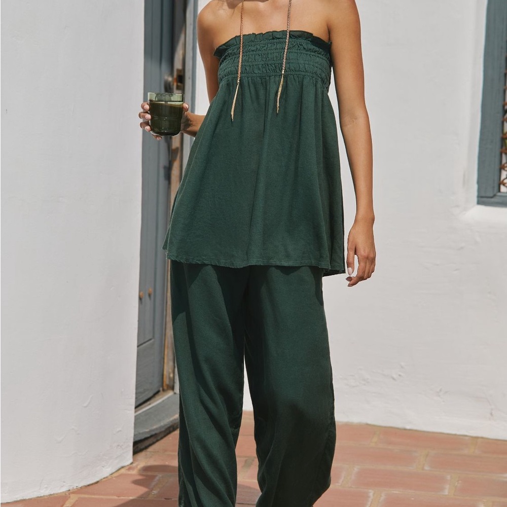 Anthropologie Aubrey Smocked Linen pants